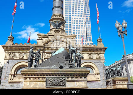 The Soldiers and Sailors Monument on public square in downtown Cleveland, Ohio, USA honoring Civil War veterans from Cuyahoga County. Stock Photo