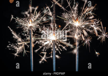 Fireworks , sparklers ,bursting against a black background Stock Photo