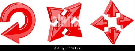 Red shiny arrows. Direction 3d signs Stock Vector