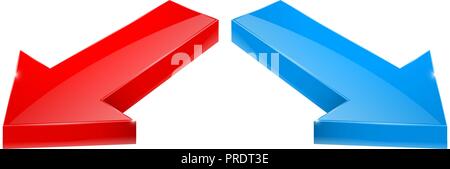 Red and blue straight bold arrows. Web 3d icons Stock Vector