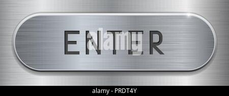 Enter metal shield. Brushed steel plate on metal background Stock Vector