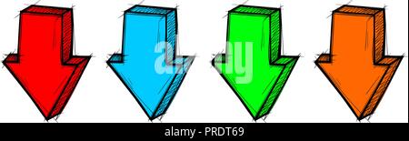 DOWN arrows. Straight signs. Colored hand drawn doodles Stock Vector