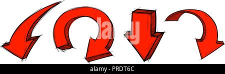 Red arrows. Down signs. Colored hand drawn sketch Stock Vector