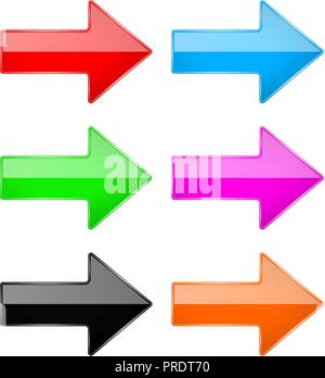 Colored shiny 3d arrows. Glass web icons Stock Vector