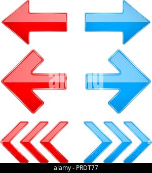 Red and blue shiny 3d arrows. Previous and Next icons Stock Vector