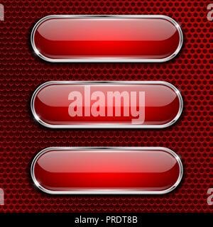 Red oval glass buttons on red metal perforated background Stock Vector