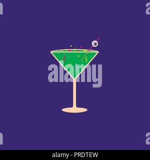 Set of Halloween cocktail icons, spooky drinks with eyeballs, spider, worms, bubbles and other creepy symbols. Elements, objects for holiday card, hol Stock Vector