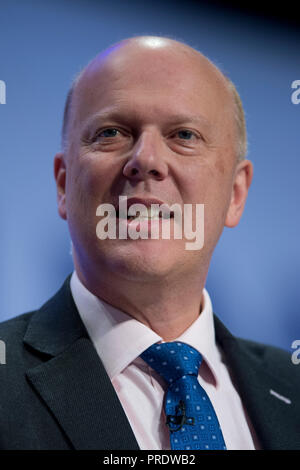 Birmingham, UK. 1st October 2018. Chris Grayling, Secretary of State for Transport and Conservative MP for Epsom and Ewell, speaks at the Conservative Party Conference in Birmingham. © Russell Hart/Alamy Live News. Stock Photo