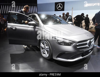 Paris, France. 02nd Oct, 2018. The new Mercedes-Benz B-Class will be presented at the Paris International Motor Show on the 1st press day. From 02.10. to 03.10.2018 the press days will take place at the Paris Motor Show. It will then be open to the public from 04.10. to 14. October. Credit: Uli Deck/dpa/Alamy Live News Stock Photo