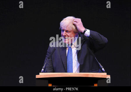 Birmingham, England. 2nd October, 2018.  Boris Johnson MP former foreign secretary, delivers his speech to a fringe meeting, organised by 'Conservative Home' on the afternoon session of the third day of the Conservative Party annual conference at the ICC.  Kevin Hayes/Alamy Live News Stock Photo