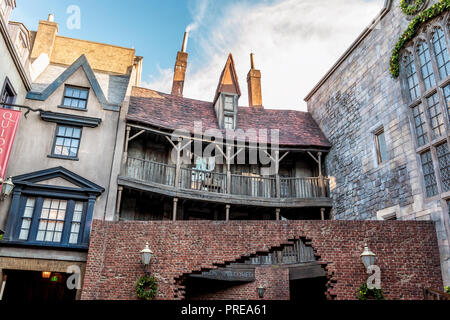 ORLANDO, FLORIDA, USA - DECEMBER, 2017: The Wizarding World of Harry Potter - Brick wall entrance at Diagon Alley, Universal Studios Florida. Stock Photo