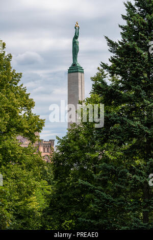 RIGA, LATVIA - July 6, 2018 : The Freedom Monument is a memorial to honouring soldiers killed during the Latvian War of Independence Stock Photo
