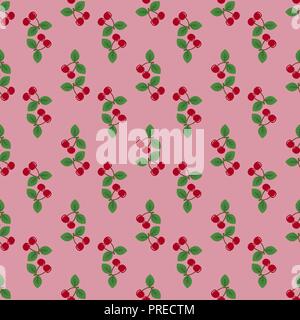 Pair of cherries seamless pattern on pink Stock Vector