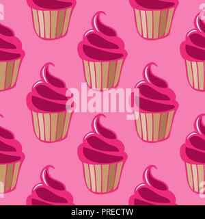 Cupcake vector pattern pink background Stock Vector