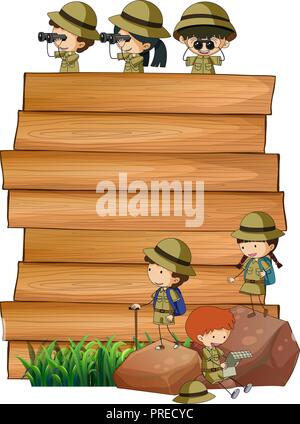 Scouts on the wooden board illustration Stock Vector