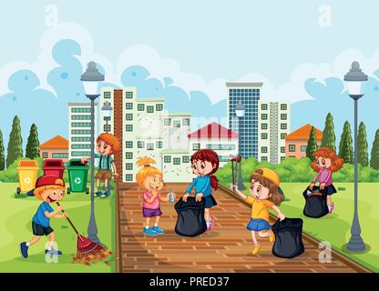 Volunteer children cleaning park illustration Stock Vector Image & Art ...