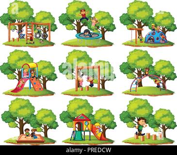 Set of playground park scenes illustration Stock Vector