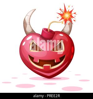 Horror, fear, halloween illustration. Heart, pumpkin, bomb cartoon characters. Stock Vector