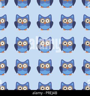 Owl stylized art seemless pattern blue colors Stock Vector