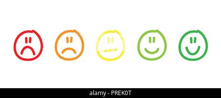 handdrawn rating satisfaction feedback in form of emotions excellent good normal bad awful vector illustration Stock Vector