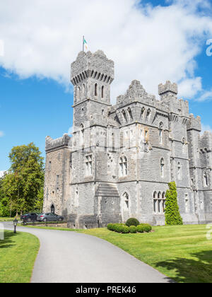 Ashford Castle is a medieval and Victorian castle that has been turned into a five-star luxury hotel near Cong in County Galway, Ireland. Stock Photo