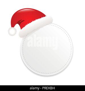 blank round gift tag with cap of santa claus isolated on white background vector Illustration Stock Vector