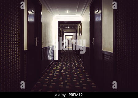 Empty long corridor in the modern building Stock Photo