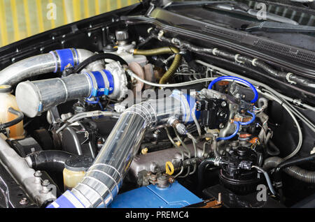Close up shot of car engine details. Stock Photo