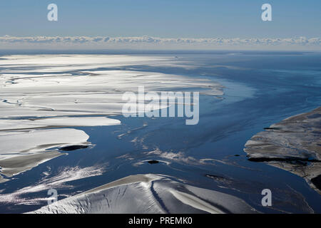 An aerial photograph of Morecambe Bay, at high tide, north west England, UK Stock Photo