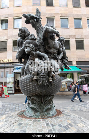 Ship of Fools (Das Narrenschiff) bronze statue in Nuremberg, Germany Stock Photo