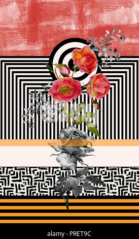 flowers tropical geometric design Stock Photo