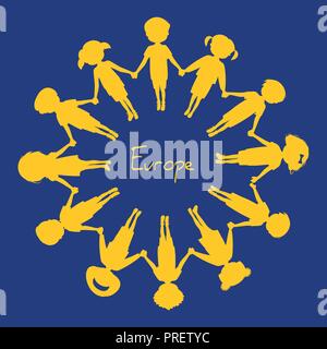 Children in circle holding hands representing the flag of the European community Stock Vector
