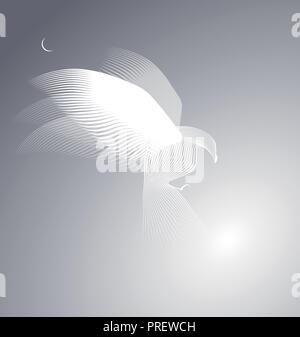 Eagle on a misty sky under the moon. Vector Illustration Stock Vector