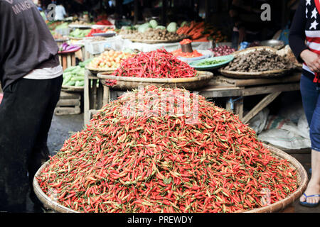 Hot chili peppers for sale at Tomohon market in Sulawesi, Indonesia Stock Photo
