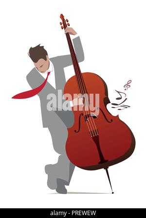 Elegant man playing double bass isolated on white background. Vector illustration. Stock Vector