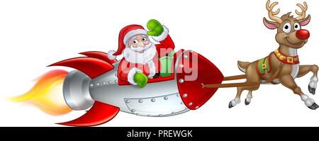 Santa Rocket Sleigh Christmas Cartoon Stock Vector