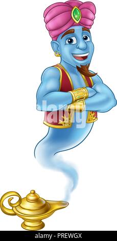 Genie Magic Lamp Aladdin Pantomime Cartoon Stock Vector