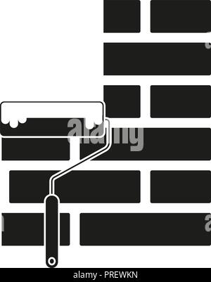 Black and white paint roller on brick wall silhouette Stock Vector