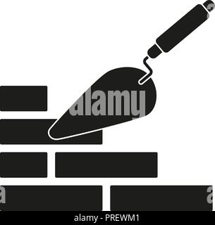 Black and white trowel silhouette on brick wall Stock Vector