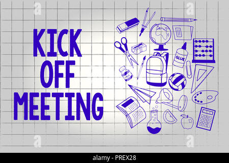 Handwriting text Kick Off Meeting. Concept meaning getting fired from your team private talking about company. Stock Photo