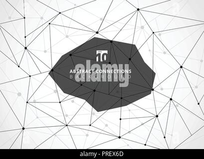 Abstract black wireframe lines geometric connections with nodes on white background. Vector illustration Stock Vector