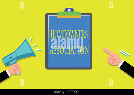 Handwriting text writing Homeowners Association. Concept meaning Organization with fee for upkeeps of Gated Community. Stock Photo