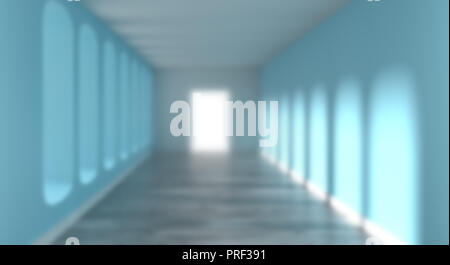 Blurred image of a long corridor, using as architectural background, 3d rendering Stock Photo