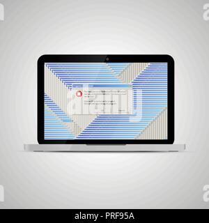 Realistic glossy laptop with lots of critical errors messages on light background Stock Vector
