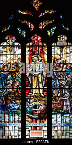 'The Newton Window' by Alfred Fisher (1996), St John the Baptist Church, Tideswell, Derbyshire, UK Stock Photo