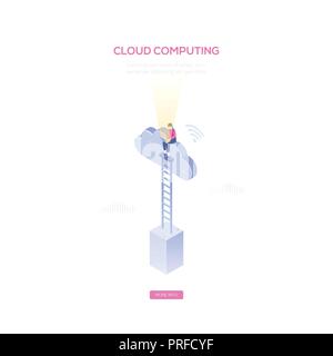 Cloud computing - modern isometric vector web banner Stock Vector