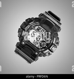 digital watch on a gray background Stock Photo