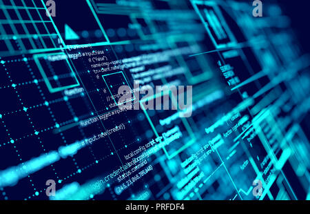 Futuristic information interface with data connections and network patterns. 3D illustration. Stock Photo