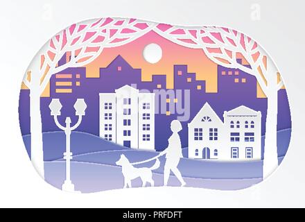 Urban winter landscape - vector paper cut illustration Stock Vector