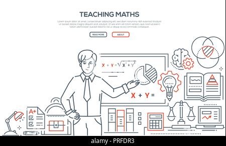 Teaching Maths - colorful line design style banner Stock Vector